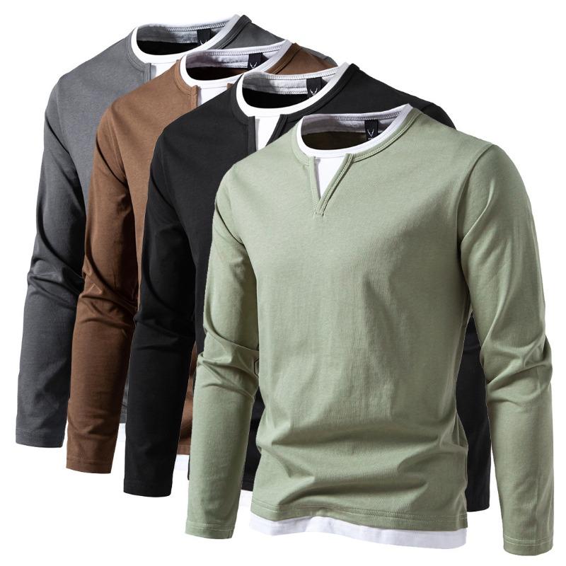 

Men’s Plus Size Layered V-Neck Long Sleeve T-Shirt M темно-серого
