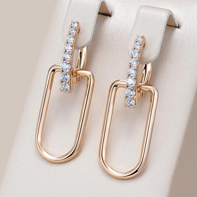 Fashion Rose Gold Color Glossy Hollow Square Drop Earring For Women Unusual Shiny Natural Zircon Daily Fine Jewelry