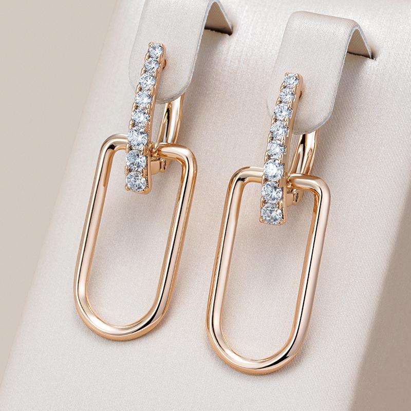 Fashion Rose Gold Color Glossy Hollow Square Drop Earring For Women Unusual Shiny Natural Zircon Daily Fine Jewelry