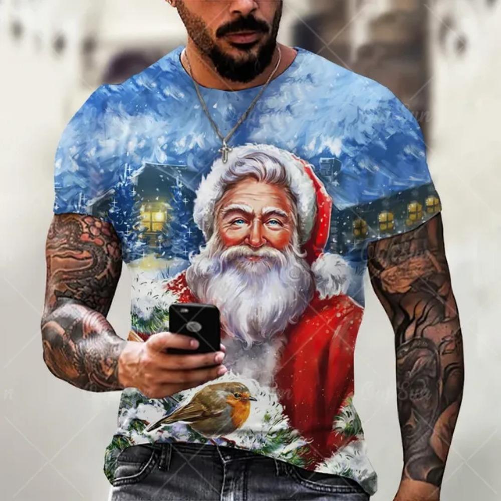 Funny Santa Claus Graphic T Shirts Fashion 3D Print Men's T-Shirts Hip Hop Trend X'mas Clothing Casual O-neck Short Sleeve Tops