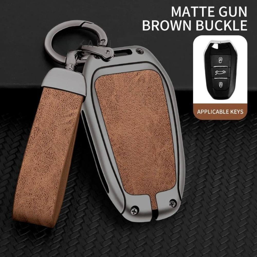 Suitable for Peugeot GT-GTline 308 3008 2008 4008 5008 New Car Key Cover Metal High-end Leather Car Key Cover Auto Accessories