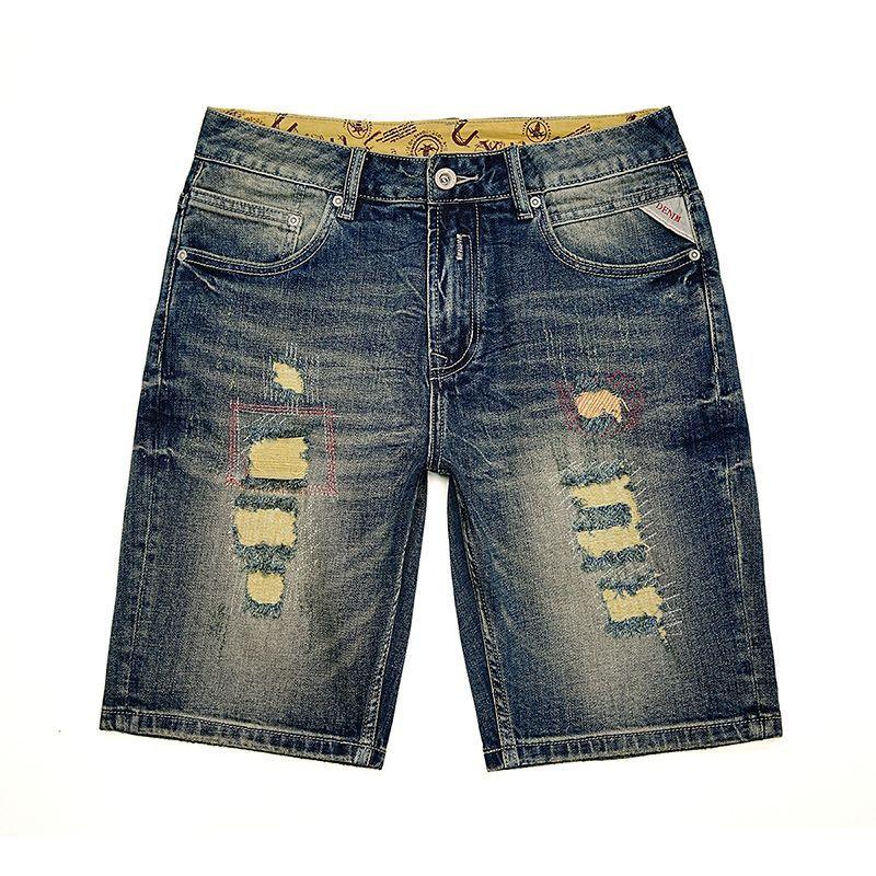 New Retro Ripped Denim Shorts Men's Summer Thin Five-point Pants Casual Mid-sized Pants