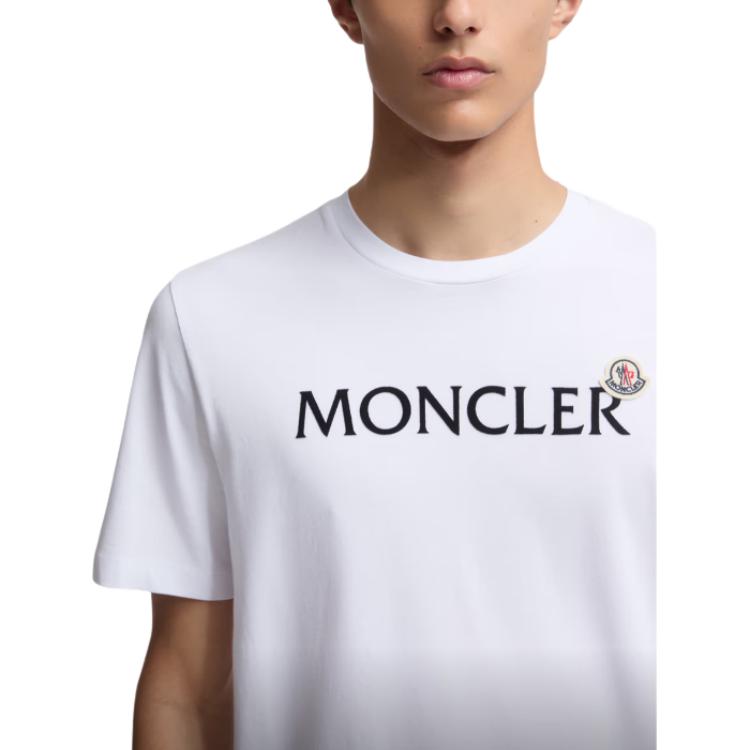 Moncler Flocked Logo Cotton T-Shirt Men Tops White K2-091-8C00036-8390T-001