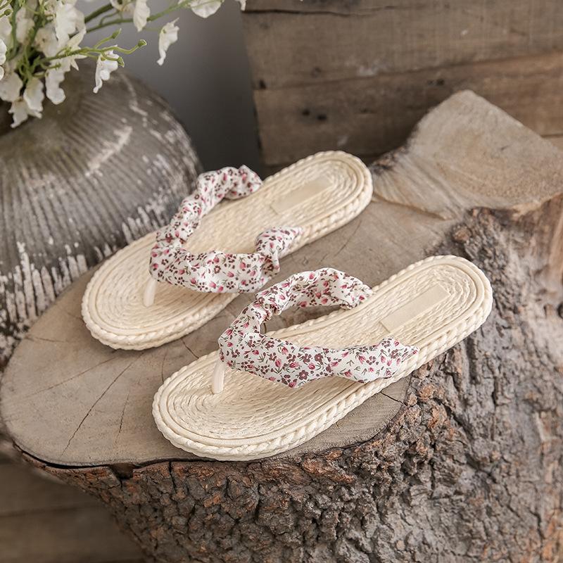 Chanclas planas de verano antideslizantes con estampado floral y sujeción para los dedos, sandalias de playa antideslizantes