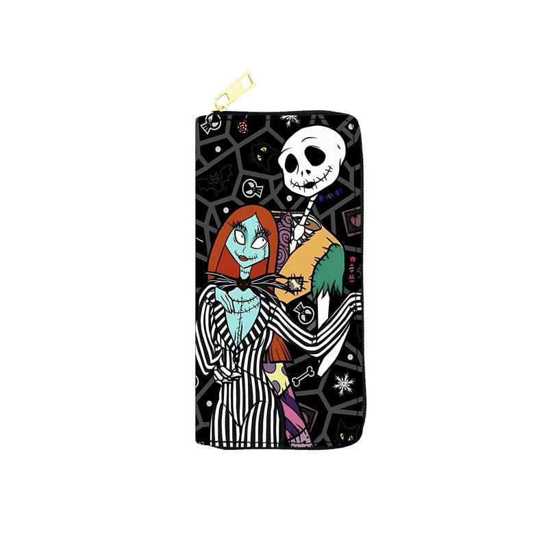 Portefeuille PU Nightmare Before Christmas pour Femme Long Portefeuille à Fermeture Éclair Pochette à Fermeture Éclair Unique Sac à Maquillage Impression Jack Skellington 3 pièces