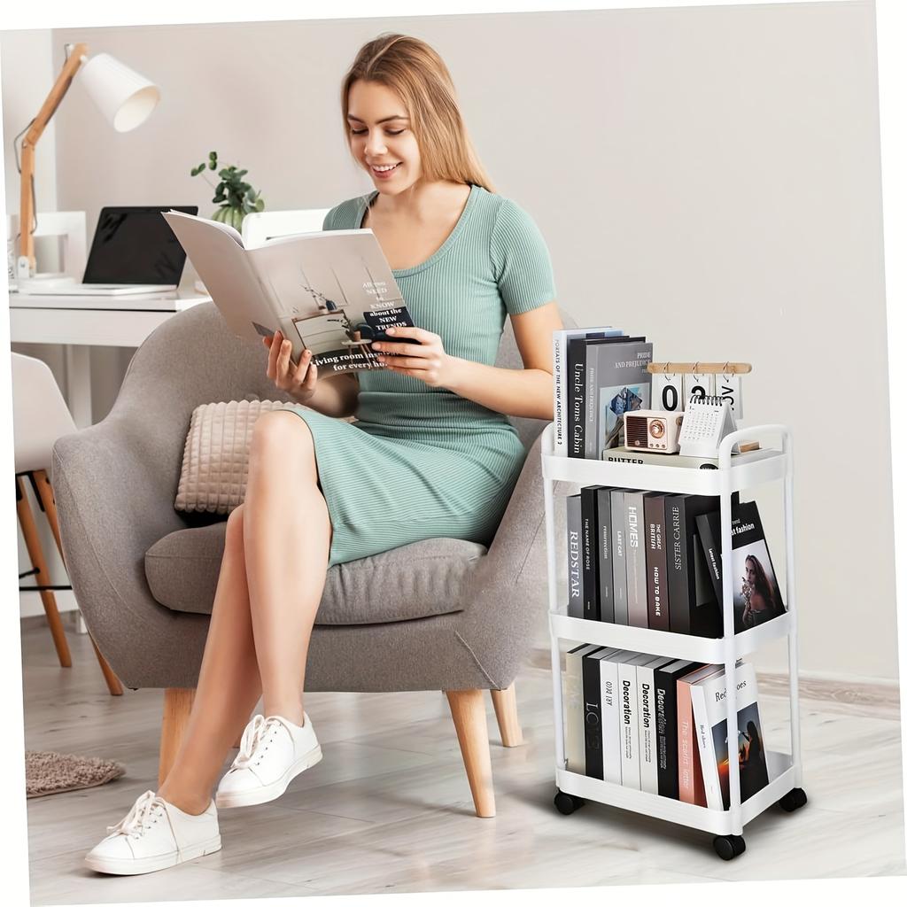 5-Tier Rolling Storage Cart, Mobile Organizer with Wheels for Kitchen Pantry Bathroom, Modern White Utility Cart, Easy Assembly