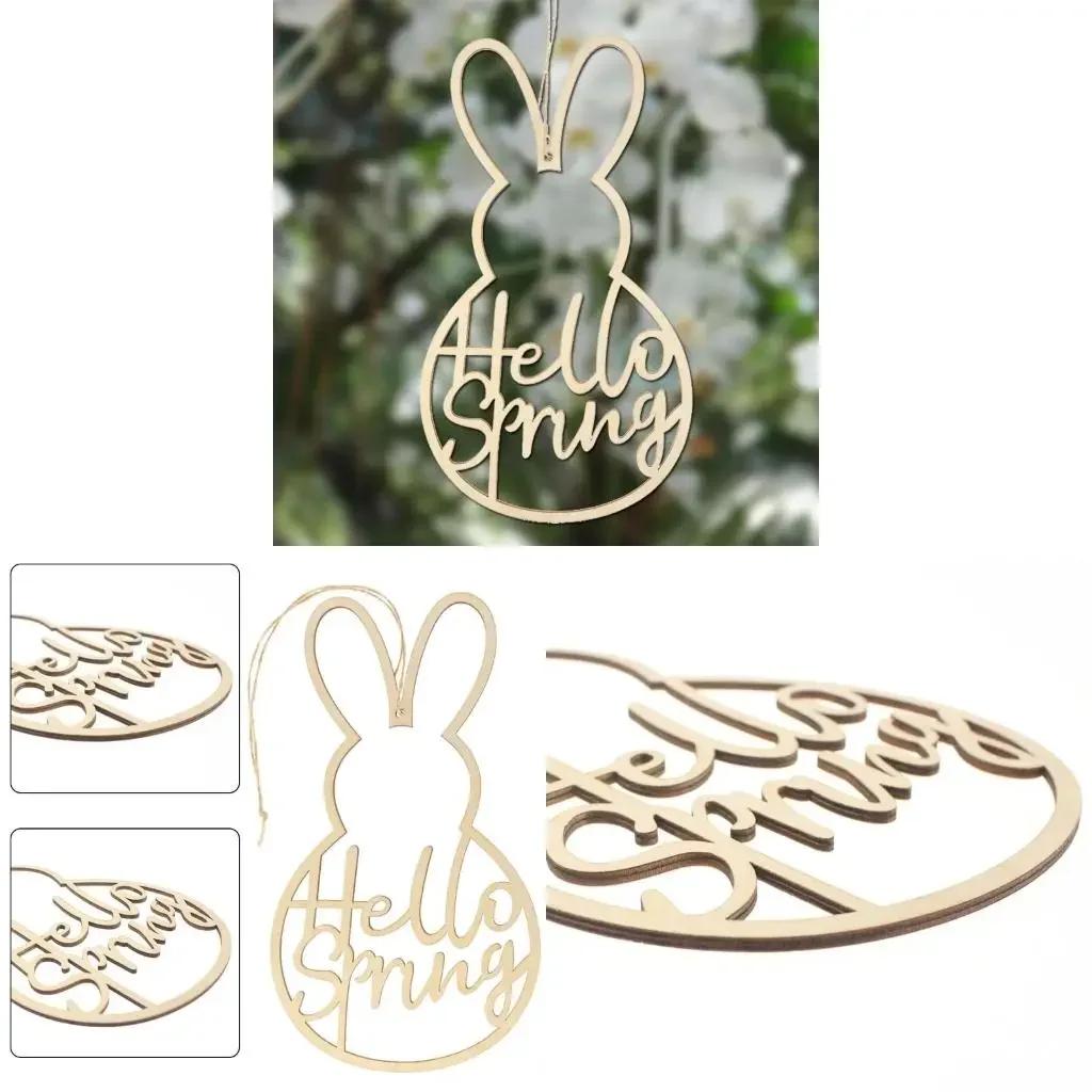 20pcs Wooden Hello Spring Wreath Sign Easter Bunny Garland Wedding Party Decoration DIY Hanging Ornaments