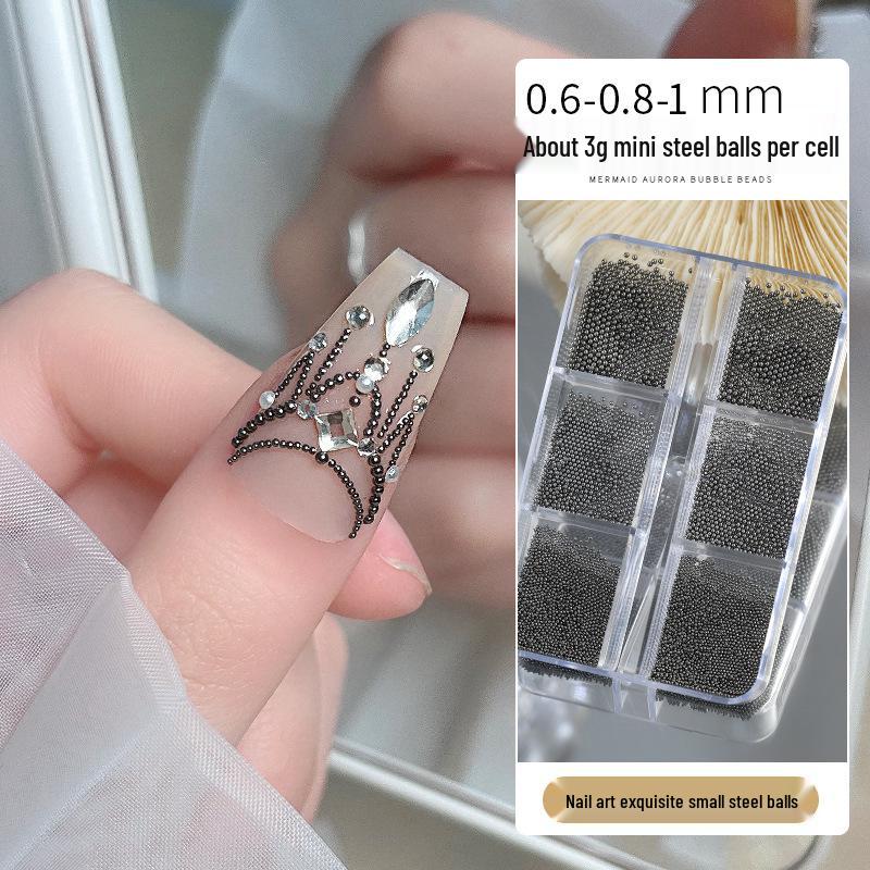 6-Grid Mini Metal Nail Beads Set: Gold, Silver, Gun Black Caviar Chains