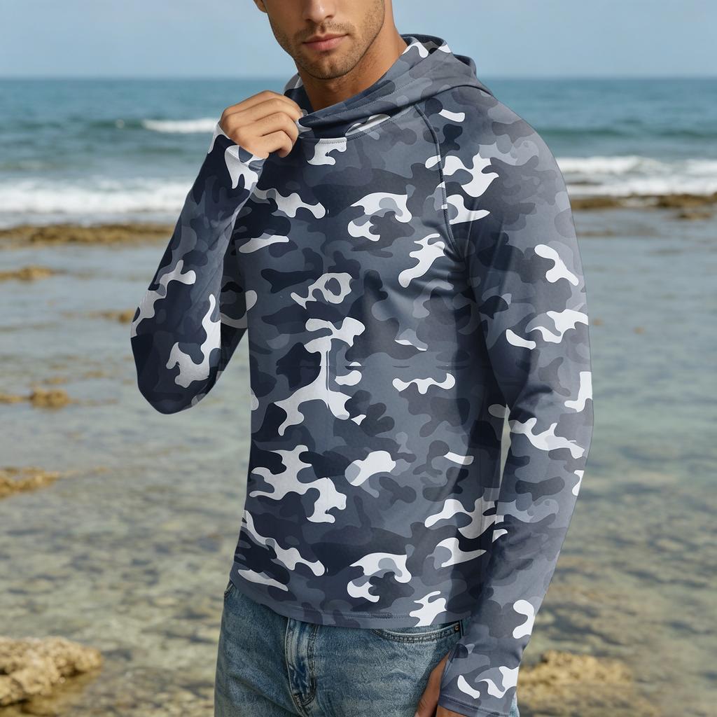 Men 50 Plus Sun Hoodie Long Sleeve Lightweight Quick Dry Hooded Shirt for Outdoor Activities