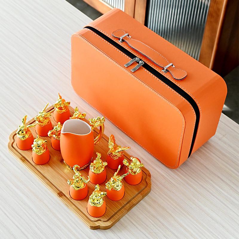 Ceramic Zodiac with Divider, White Cup, Travel Tea Set, Wine Party Activity, Festival Gift