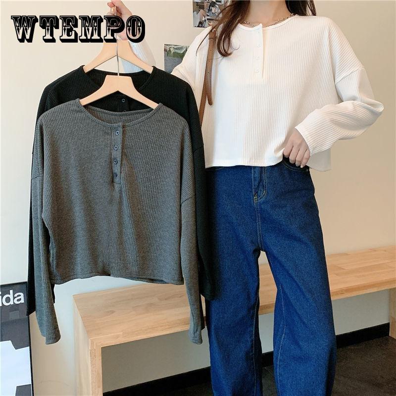 

Летняя женская повседневная осенняя свободная футболка с длинным рукавом и круглым вырезом, элегантные женские топы, пуловеры