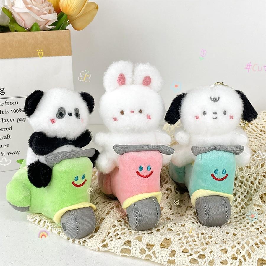 Motorcycle Adorable Animal Plush Keychain Stress Toy Soft And Cuddly Panda Bunny Design Puppy