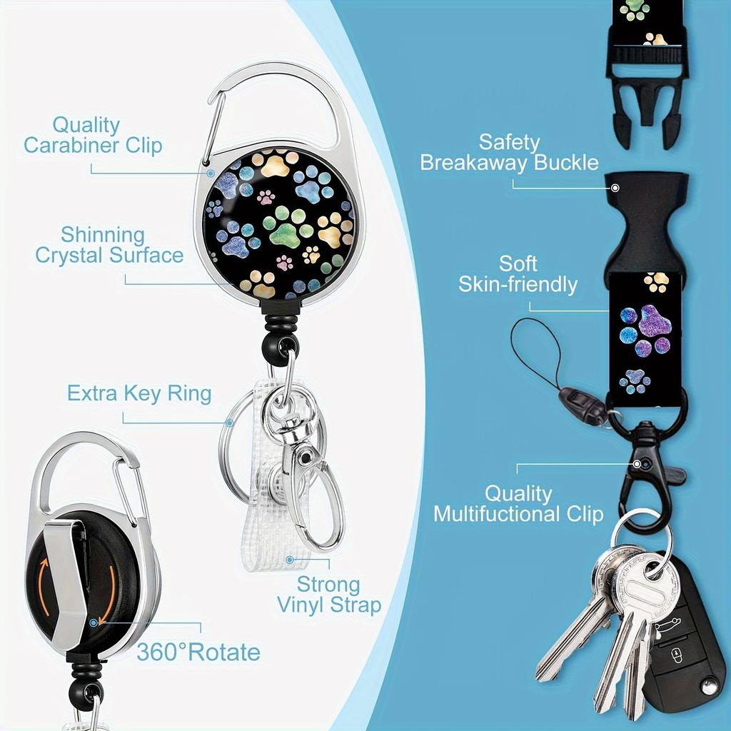 1 Set Retractable Badge Reel Lanyard Kit for Nurse Teacher, with Card Holder & Motivational Tag, Office ID Holder Set