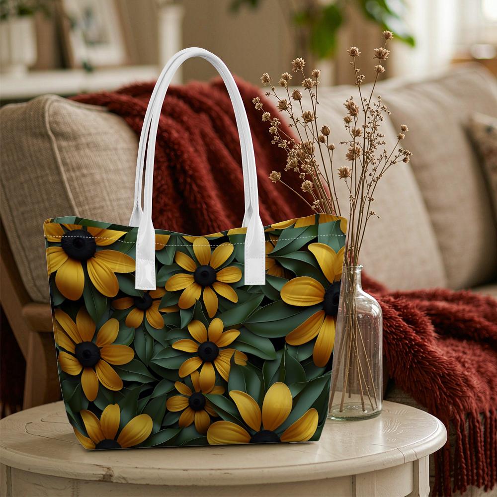 Fashion Sunflower Print Tote Bag Daily Outdoor Casual Large Capacity Portable Ladies Shoulder Handbag