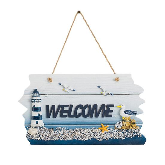 Coastal Welcome Sign Summer Ocean Beach Door Hanger with Hemp Rope Nautical Theme Wooden Hanging Plaque for Front Door Porch Home Wall Decor