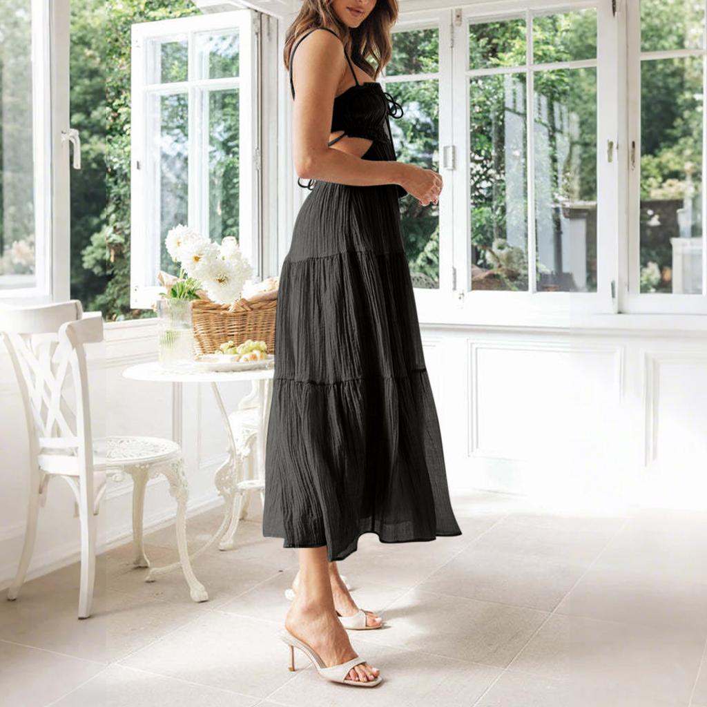 Women's Tank Dress Summer Spring Pleated  Boho Dress Cute Sleeveless Flowy Beach Straight T-Shirt Tank Dress Round Neck Dress