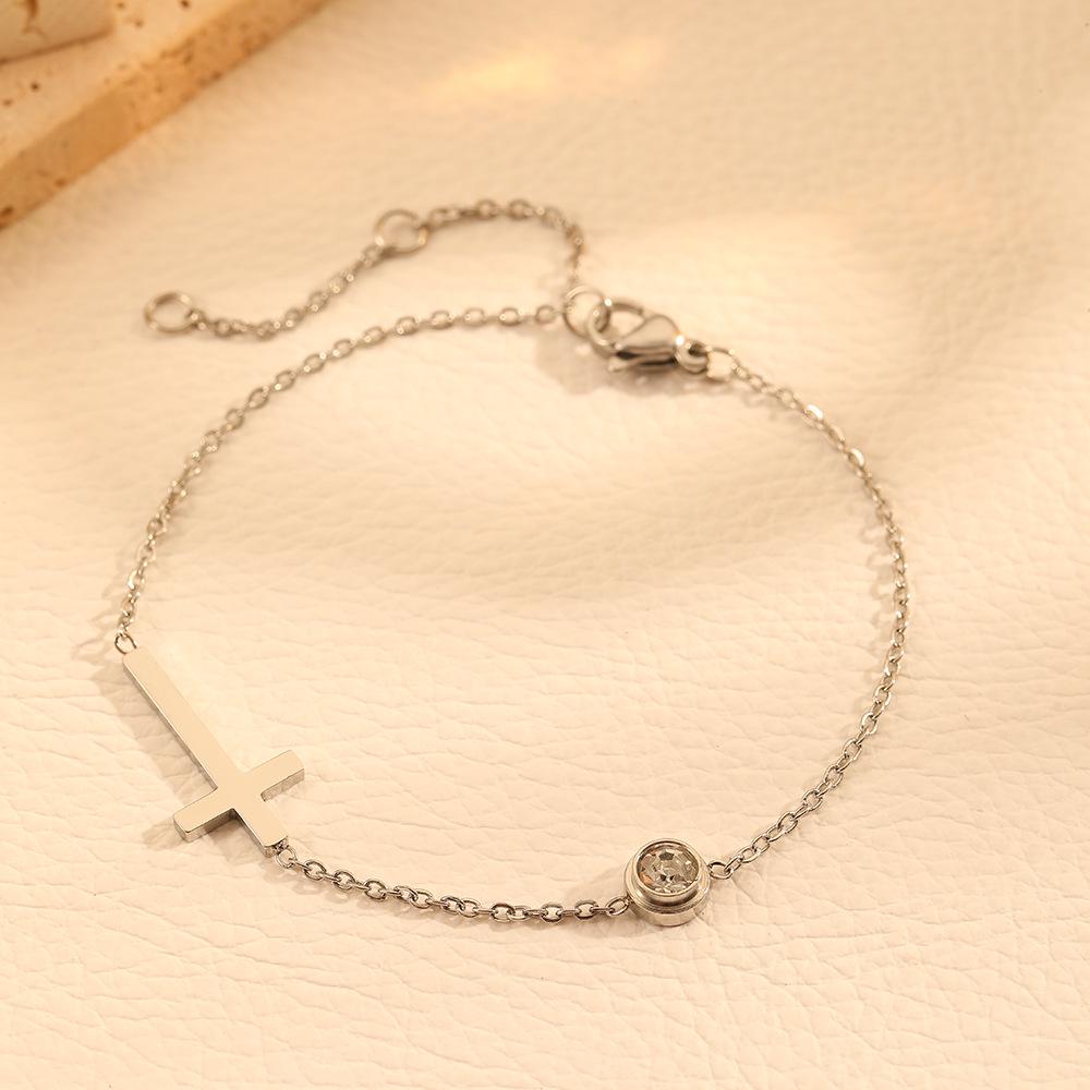 INS Summer Rhinestone Cross Anklet: Trendy European & American Stainless Steel Foot Jewelry.
