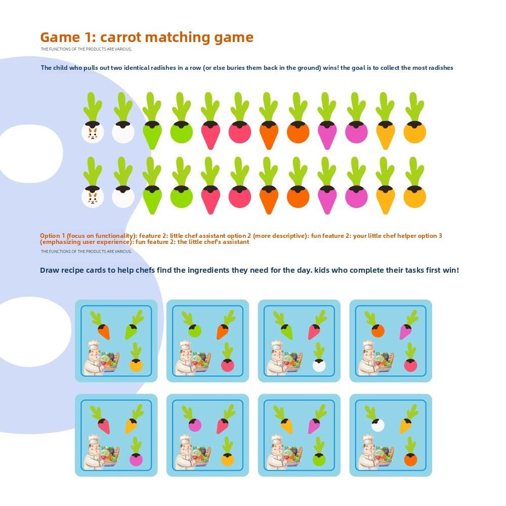 Carrot Children Wooden Memory Match Toy Vegetable Theme Development Cognitive