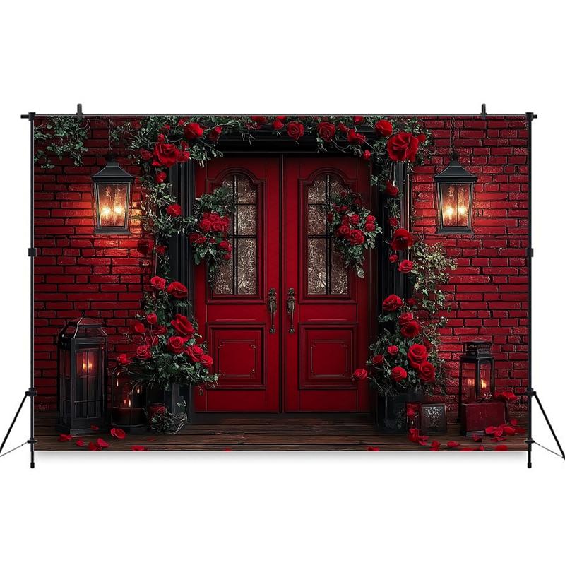 Mocsicka Valentine's Day Photo Background Rose Love Heart Flower Red Bricks Wall Door Decorations Wedding Backdrop Studio Banner