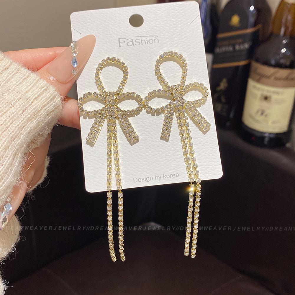 925 Sterling Silver Full Diamond Tassel Earrings – High-End European & American Style, Super Shiny, Luxurious Ear Jewelry for Women.