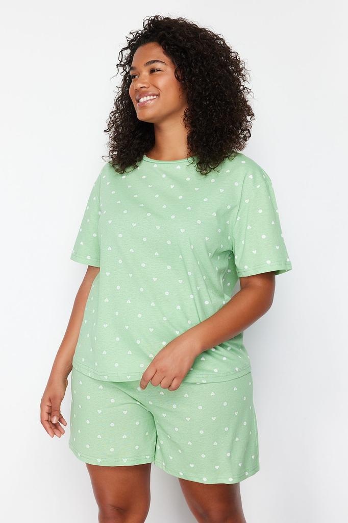 Women's Style Plus Size Light Yellow Teddy Bear Printed Knitted Pajama Set