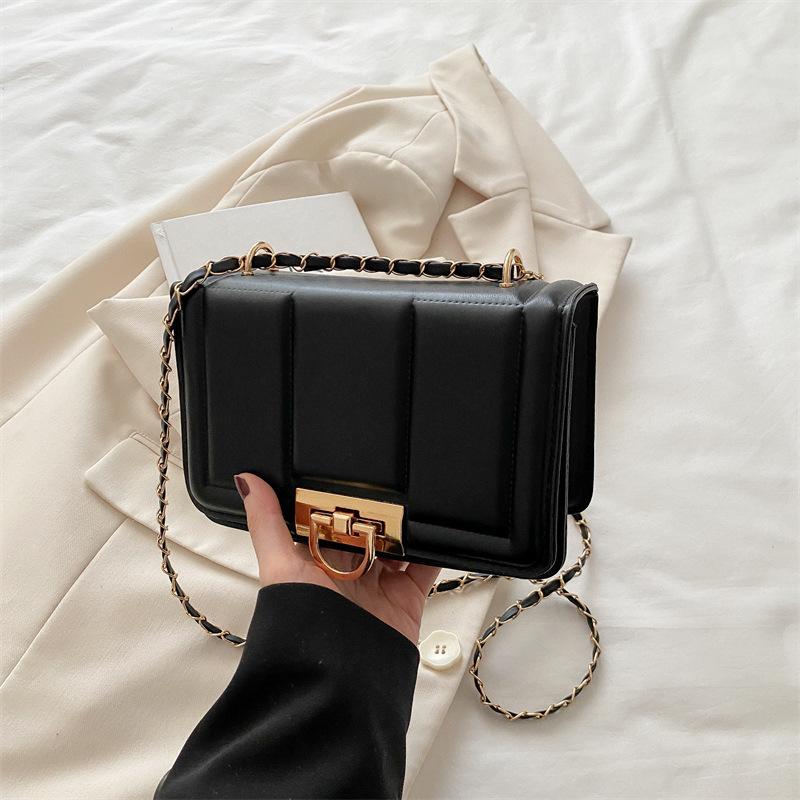 

Ретро 2025 весна новая замок модный тренд линия женская трендовая цепочка высокая ценность кроссбоди плечо маленькая квадратная сумка чёрный