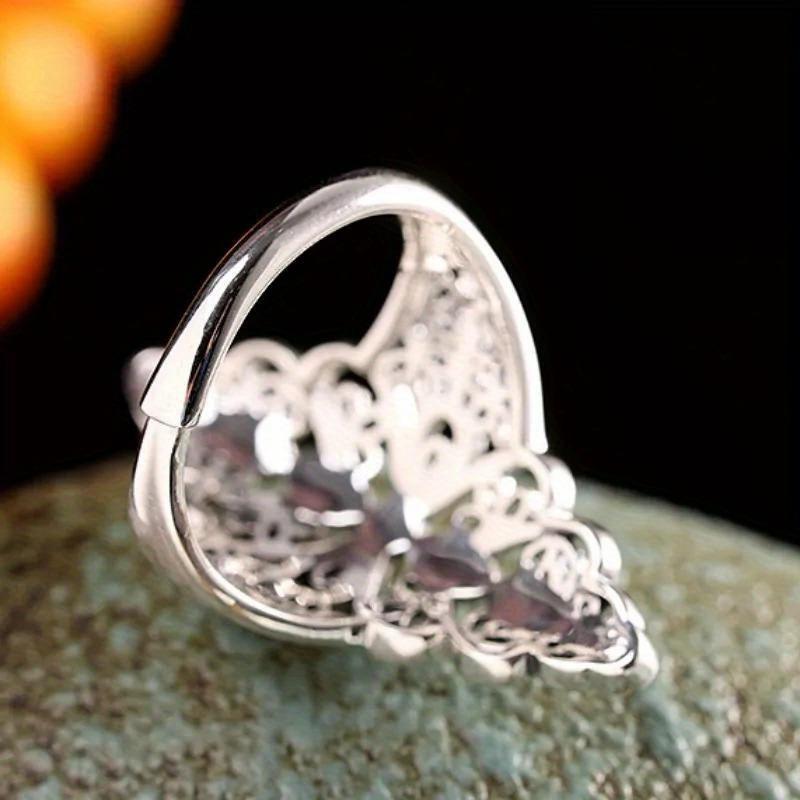 Retro Fashionable Palace Style Hollowed Out Petal Rings For Women'S Adjustable Ring Jewelry