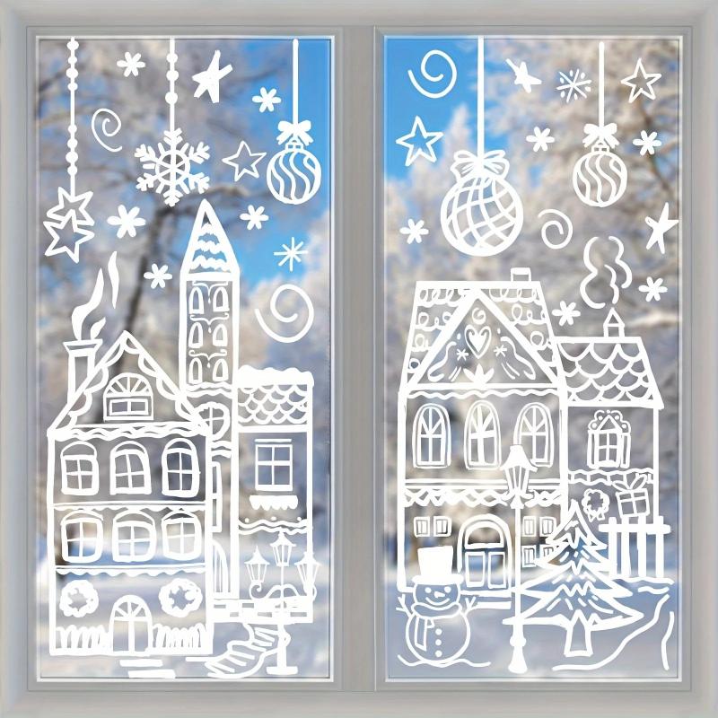 4 Pcs Christmas Window Decals Reindeer Pine Tree Snowflake Pattern Self Adhesive Home Xmas Holiday Party Decoration
