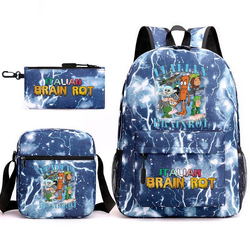 Cartoon abstract Shanhaijing primary school students and teenagers backpack schoolbag tongtongsahur three-piece set L