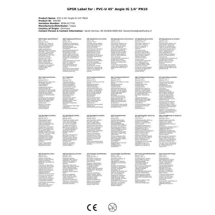 PVC 45 Degree Female Elbow 1 1/4", PVC Solvent Weld Fitting, PVC-U