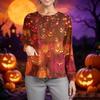 Women Casual Long Sleeve Button Up Cardigan Halloween Ghost Print Lightweight Knit Sweater Top for Caregivers and Everyday Wear