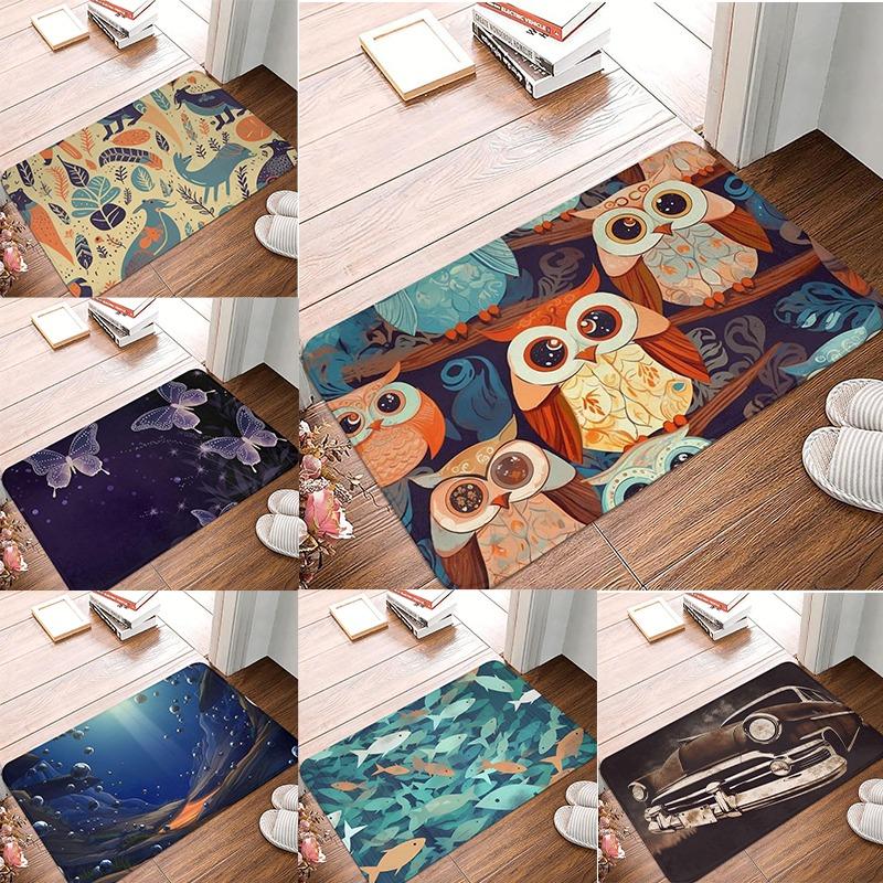 Outdoor Door Mat Front Door Mats Anime Owl Anti-Slip Durable Flannel For Entrance Welcome Indoor For Home For High Traffic Areas