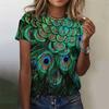 Peacock Feather 3D Printing T Shirt For Women Summer Round Neck Short Sleeves Cool Graphic T-shirt Casual Street Tee Shirts