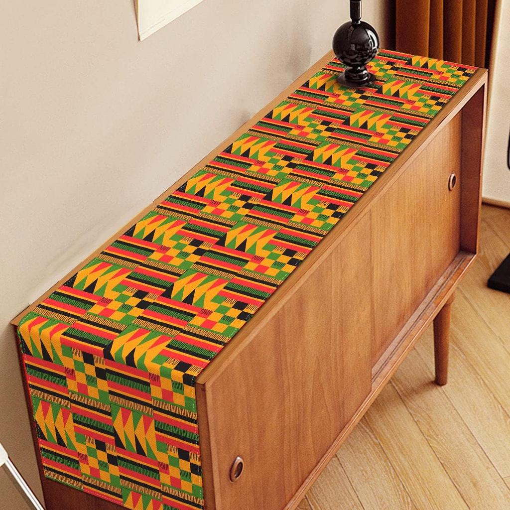 Nepnuser n Print Table Runner Juneteenth Decorations Kwanzaa Kente National Holiday Party Supply Home Kitchen Dining Room Decor