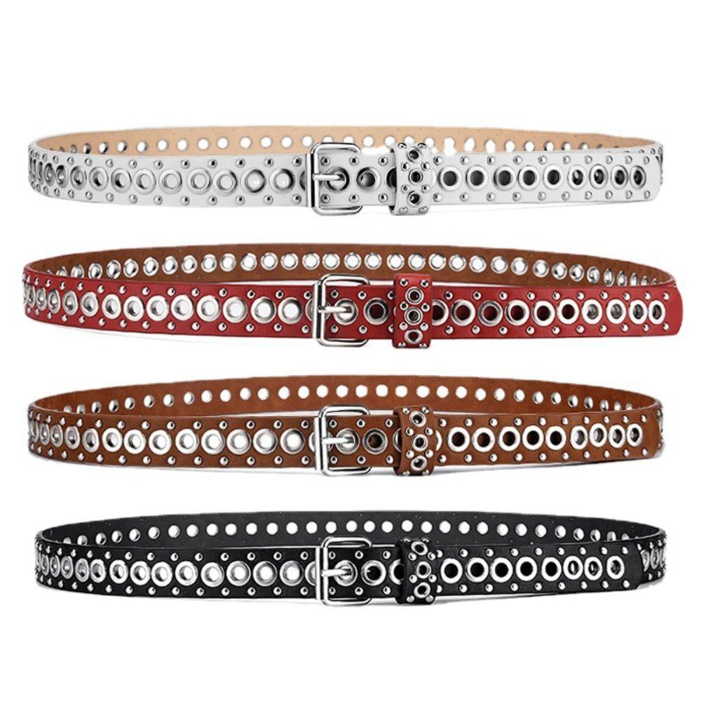 Y2K PU Leather Belt Adjustable Waist Belt Personality Rivet Waistband  Jeans