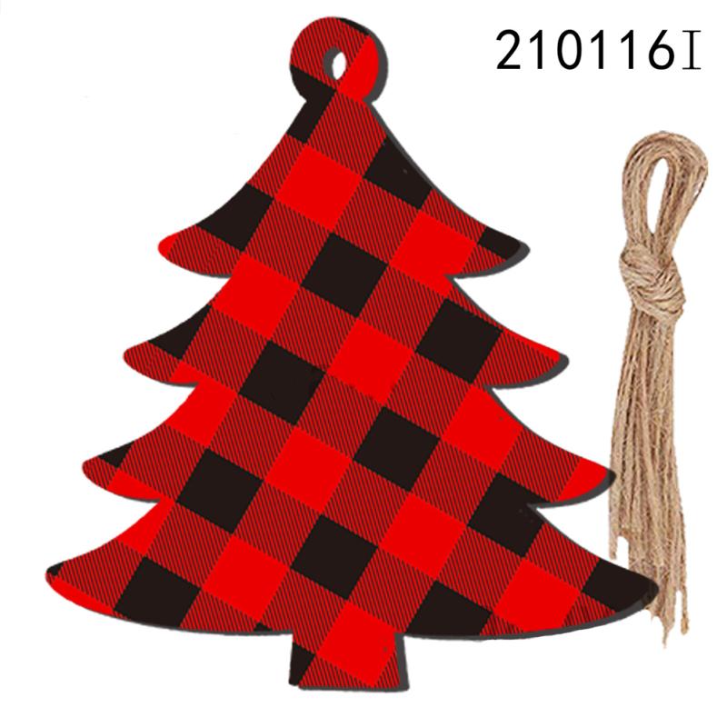 

10pcs Wooden Red Black Plaid Pattern Christmas Ornament Crafts Pendant Christmas Party Home Diy Round head tree