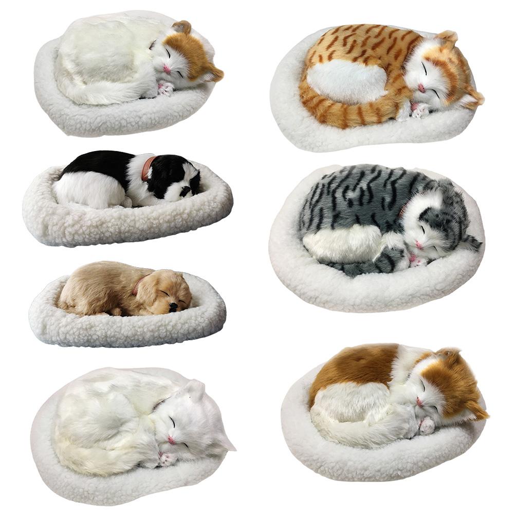Realistic Sleeping Cat Toy Breathing Cat Stuffed Animal Doll with Mat  Plush Toys for Children Home