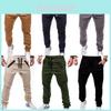 Calças Masculinas Slim Fit Com Punhos Ajustáveis na Cintura e Múltiplos Bolsos