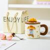 Dessert Bread Boy Girl Ceramic Mug Couple Cup Water Cup with Lid Cute Cup Underglaze Color for Girls
