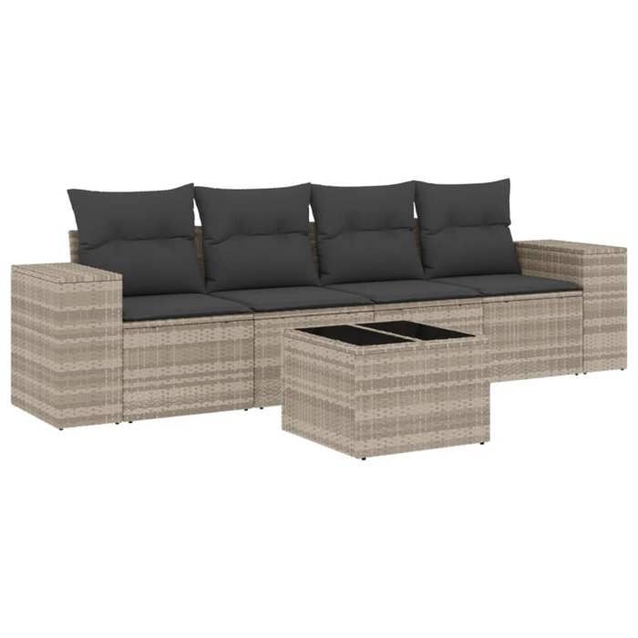 VidaXL Salon de Jardin avec Coussins 5 pcs, Canapés de Terrasse, Ensemble de Meubles de Patio, Mobilier d'Extérieur, Gris 3254629