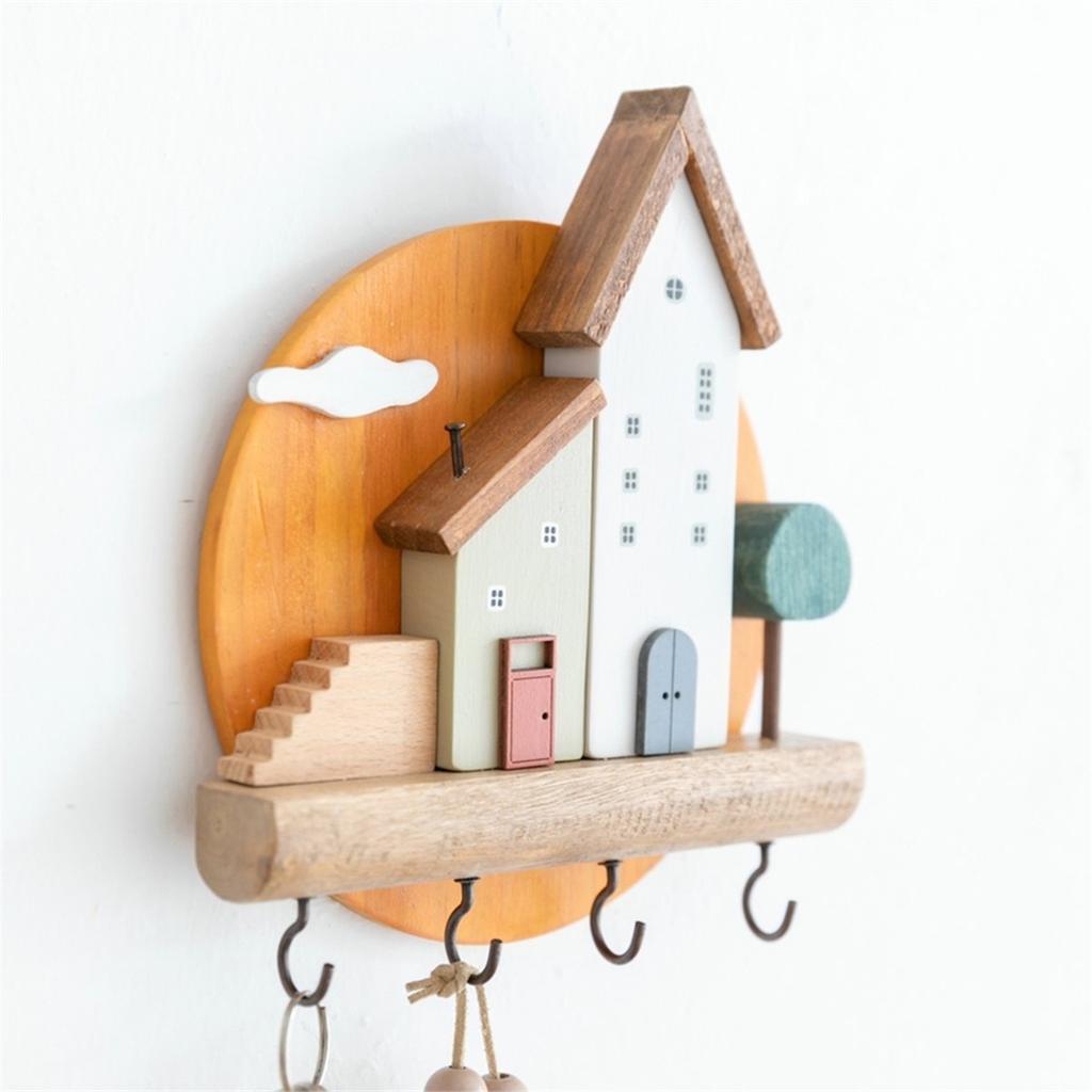 Cute Art Wooden Key Hook Wall Decorative Shelf Jewelry Hat Clothes Towel Small Items Storage Home Room Decoration Gift
