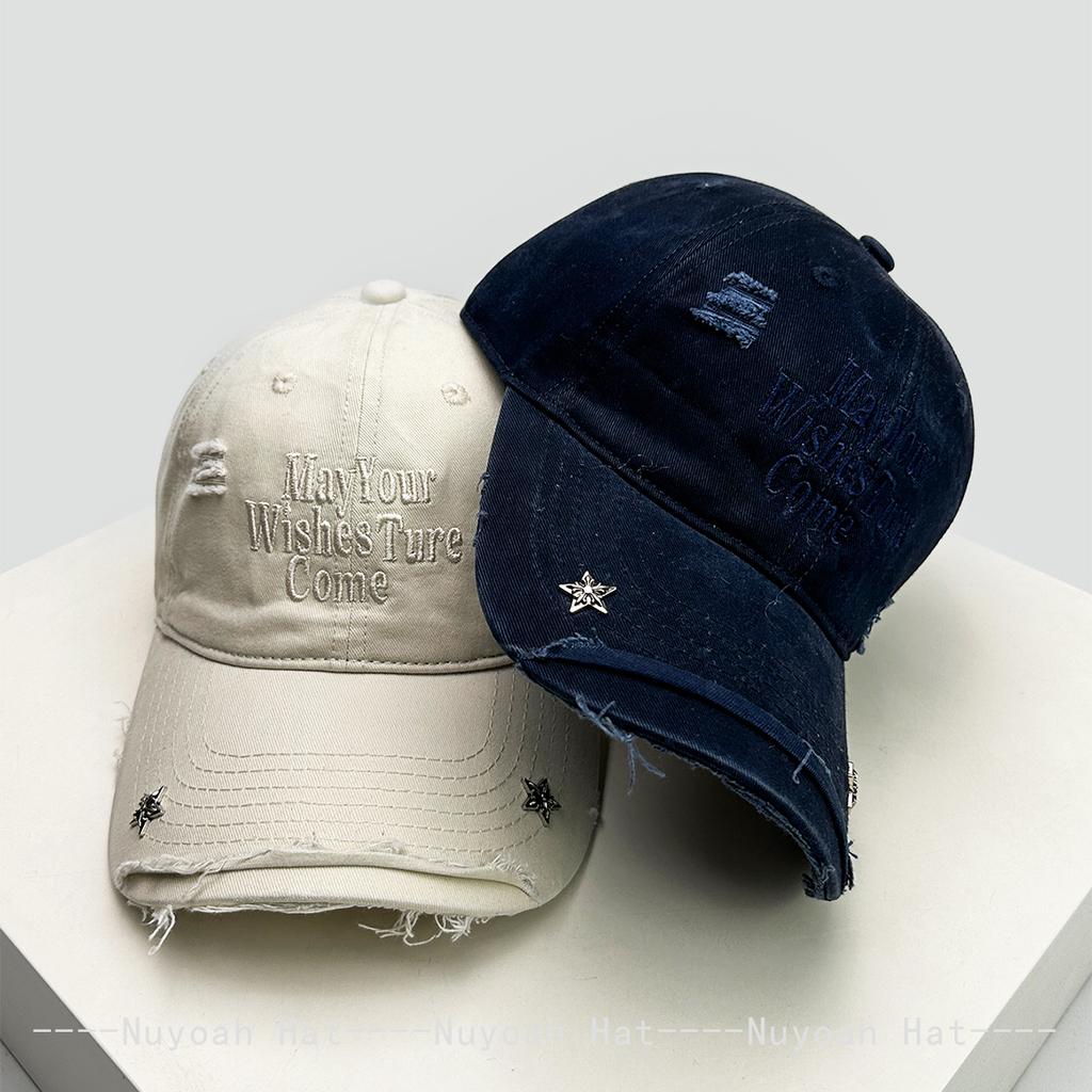 Korean Retro Rivet Star Embroidered Letters Baseball Hats Sunshade Personal New Men Women Versatile Fashion Peaked Caps Broken