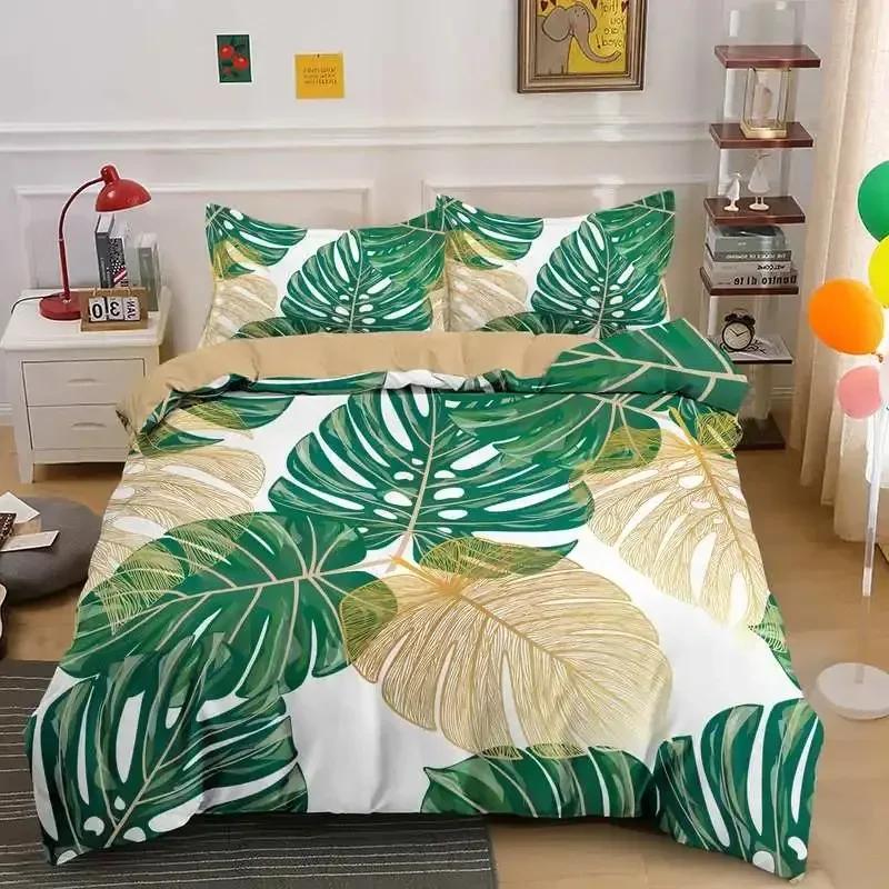 Green Nature Weed Leaves Comfortable Duvet Quilt Cover Pillowcase Bedding Set Children Bedroom Decoration Home Textile