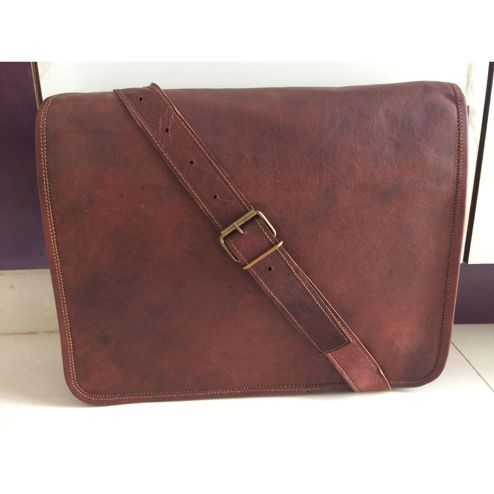 

Винтажная сумка-тоут из бычьей кожи, мужской портфель, чехол для ноутбука, сумка-мессенджер через плечо 18 x 14 x 6 in