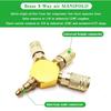Air Splitter 3-Way Manifold Hex Style with 3 Pieces Brass Industrial Coupler and 1/4" Plug,Air Compressor Hose Accessories Quick Connect Fittings
