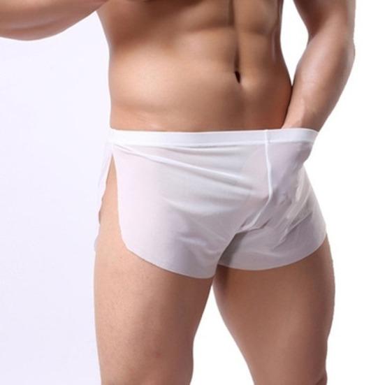 Solid Color Men Ultra-thin Translucent Low Waist Split Boxers Shorts Underwear