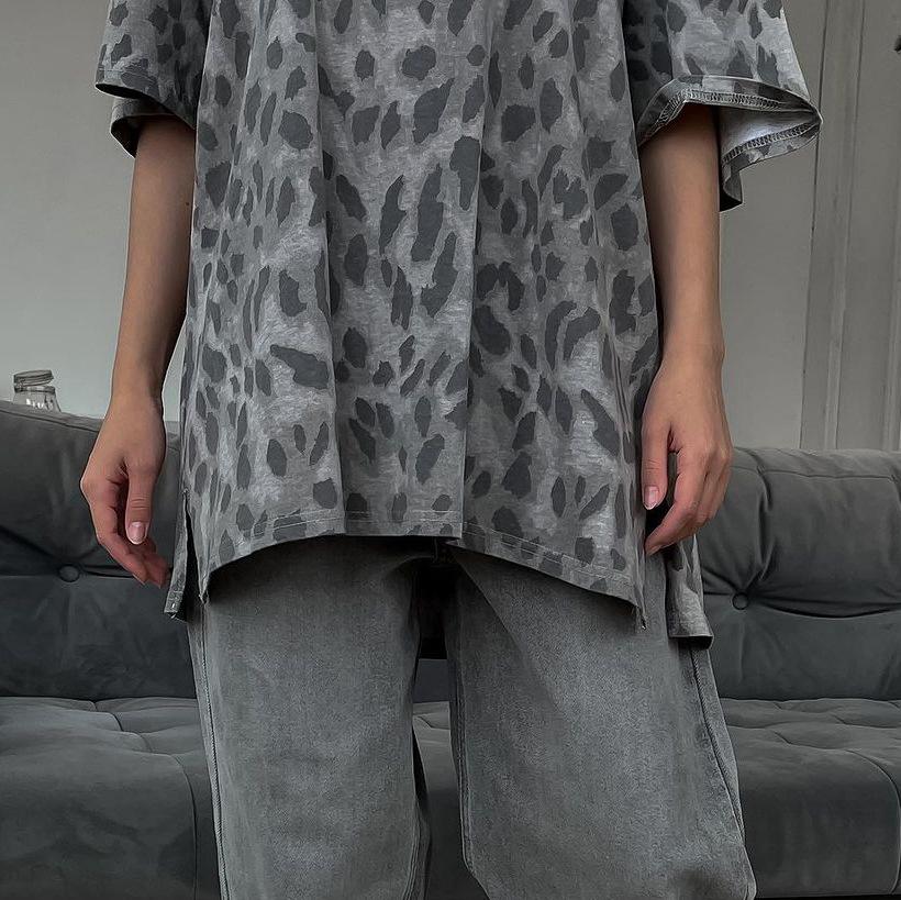 Fashion Leopard Print Short-sleeved T-shirt Women Drop Shoulder Summer Hundred Loose Basic Paragraph Round Neck Half-sleeved Tops
