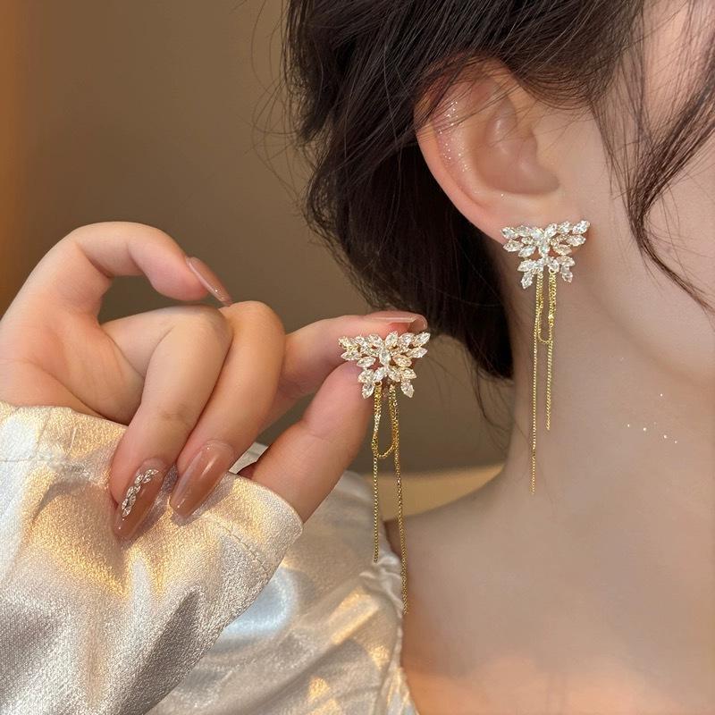 Women's High-End Luxury Butterfly Long Tassel Stud Earrings - Unique 2024 Style.