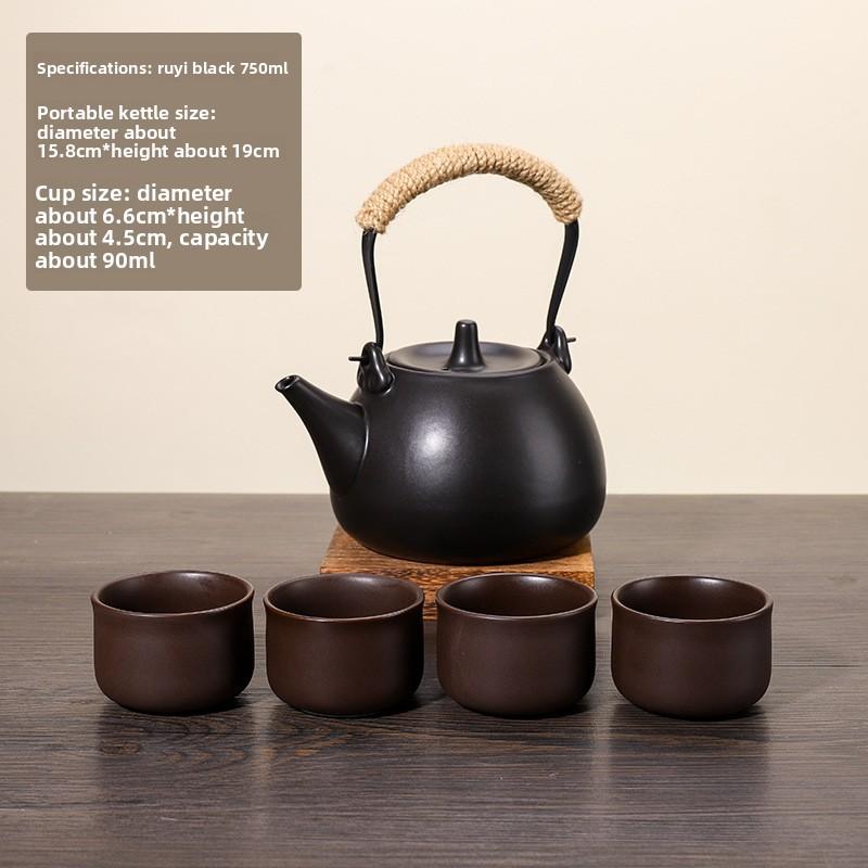 Outdoor Indoor Charcoal Tea Kettle with Hook Glass Cup for Home Use