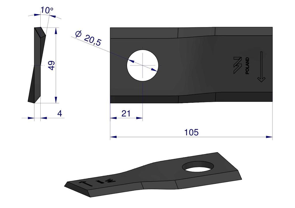 Knife. Knife Mower Right 105X48X4Mm Hole 20 Application 6801420 Kuhn Waryński ( Sold In 25s )